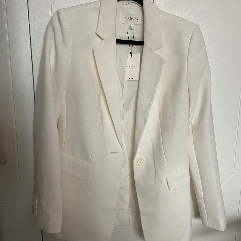 Glassons Relaxed Button Front Blazer (WHITE)